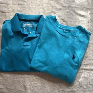 Lot of 2 youth turquoise shirts-short sleeve golf shirt & short sleeve t-shirt